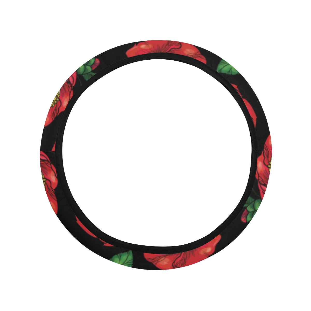 Camellia Pattern Print Design CM07 Steering Wheel Cover with Elastic Edge