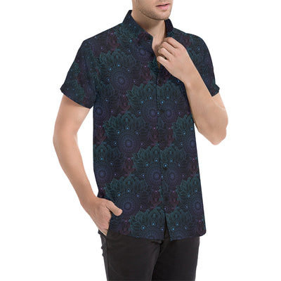 Boho Floral Mandala Men's Short Sleeve Button Up Shirt