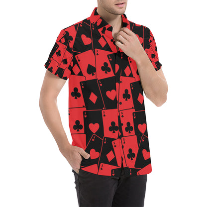 Poker Cards Pattern Print Design A01 Men's Short Sleeve Button Up Shirt