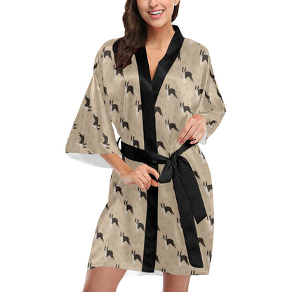 Boston Terrier Pattern Print Design 02 Women's Short Kimono