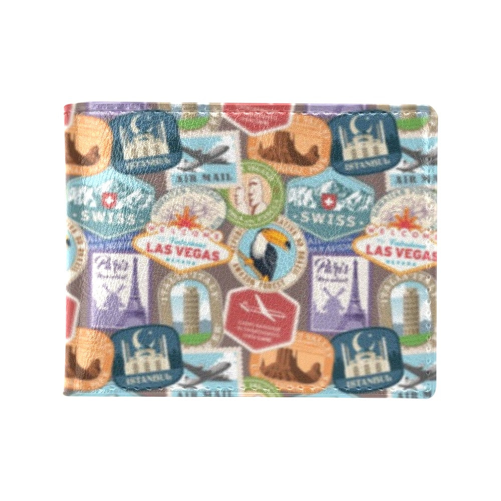 Travel Stamp Print Design LKS301 Men's ID Card Wallet