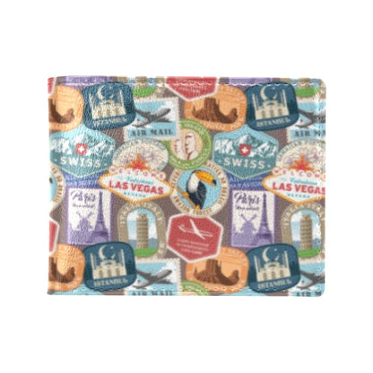 Travel Stamp Print Design LKS301 Men's ID Card Wallet