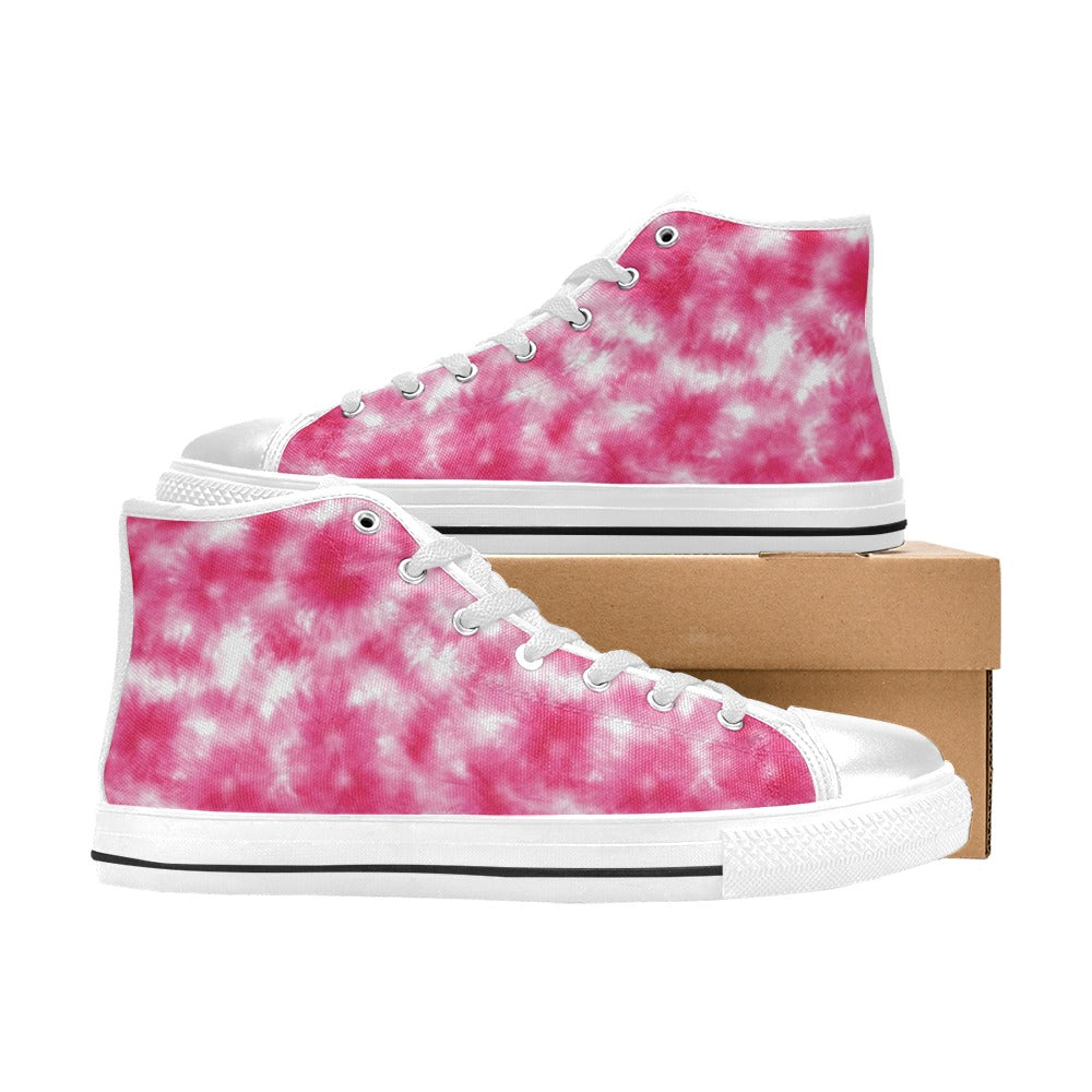 Tie Dye Pink Print Design LKS304 High Top Women's White Shoes