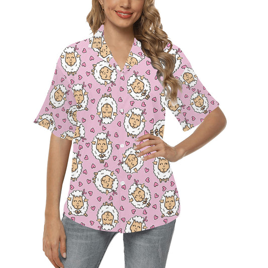 Sheep Cute Pattern Print Design 01 Women's Hawaiian Shirt