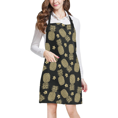 Gold Pineapple Hibiscus Apron with Pocket