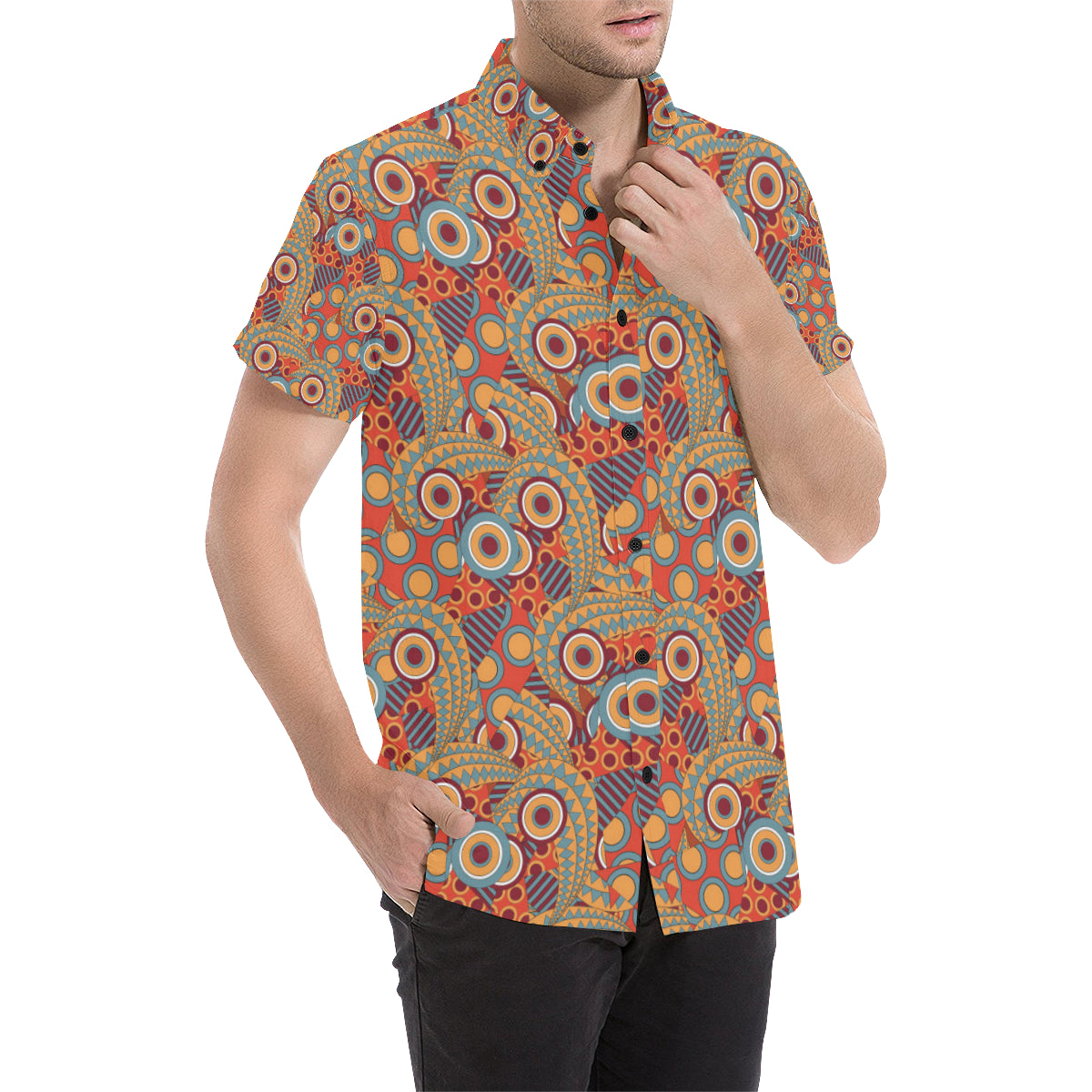 African Pattern Print Design 06 Men's Short Sleeve Button Up Shirt