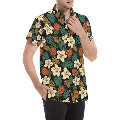 Hawaiian Themed Pattern Print Design H08 Men's Short Sleeve Button Up Shirt