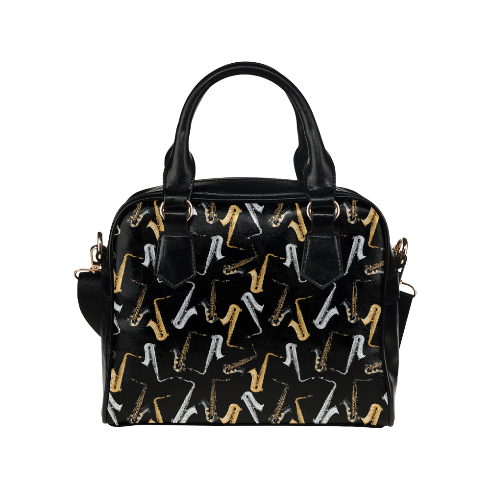 Saxophone Pattern Print Design 01 Shoulder Handbag