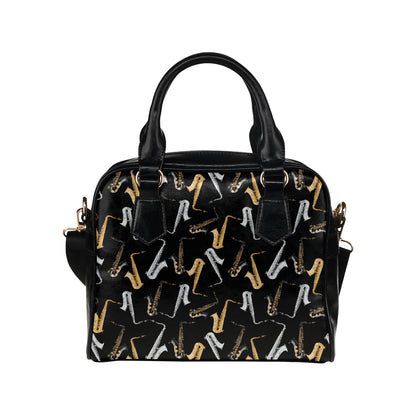 Saxophone Pattern Print Design 01 Shoulder Handbag