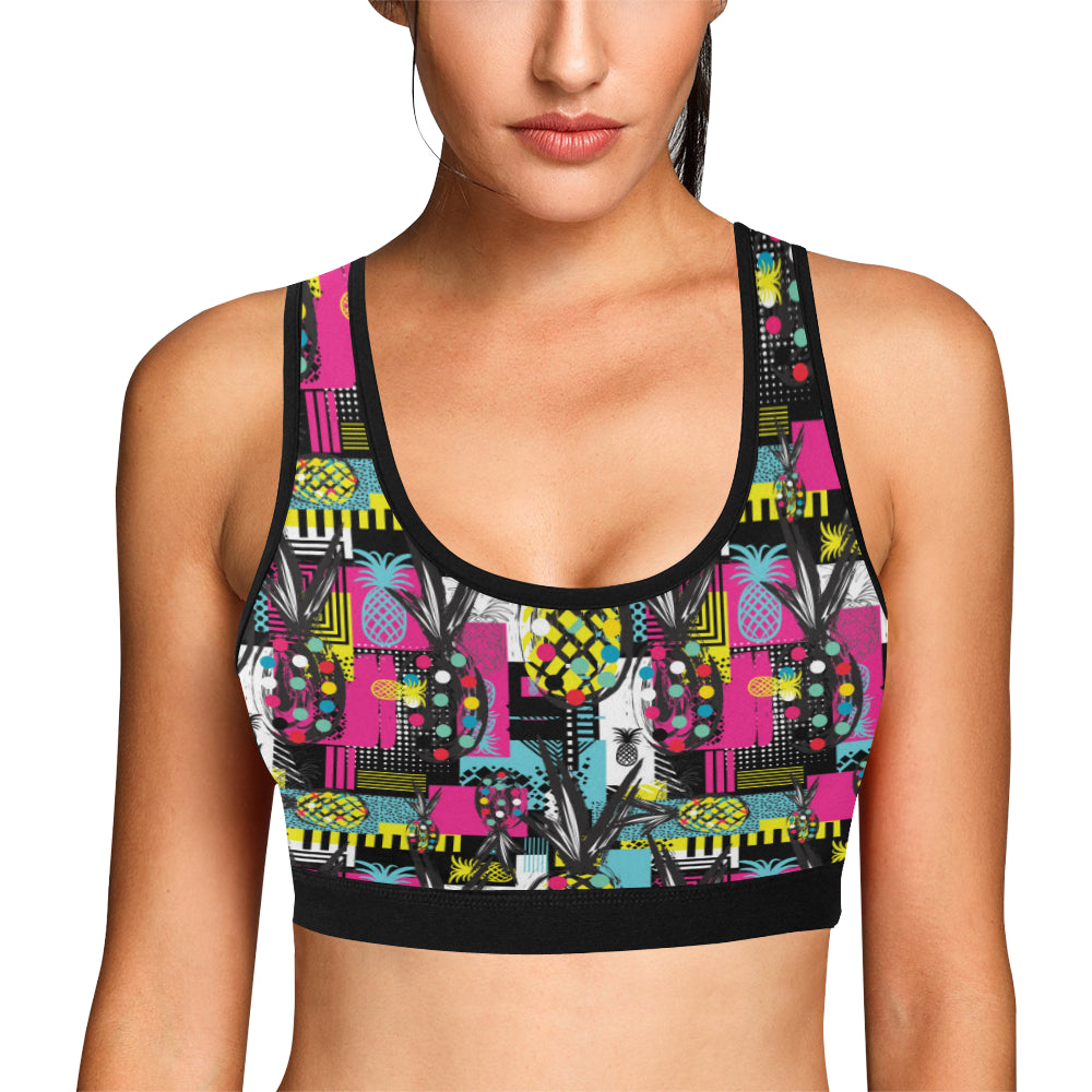 Pop Art Pineapple Pattern Print Design A02 Sports Bra