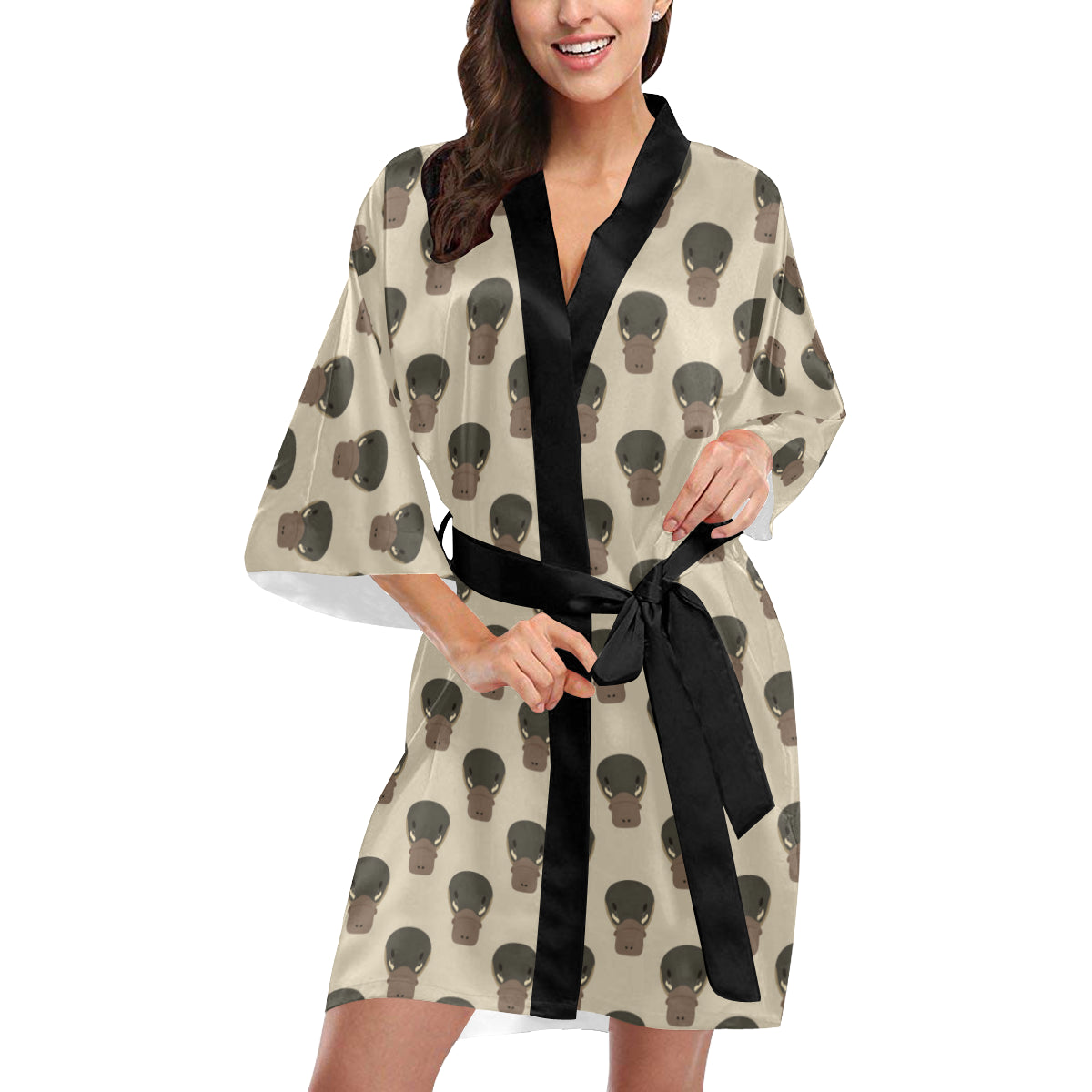 Platypus Pattern Print Design A03 Women's Short Kimono