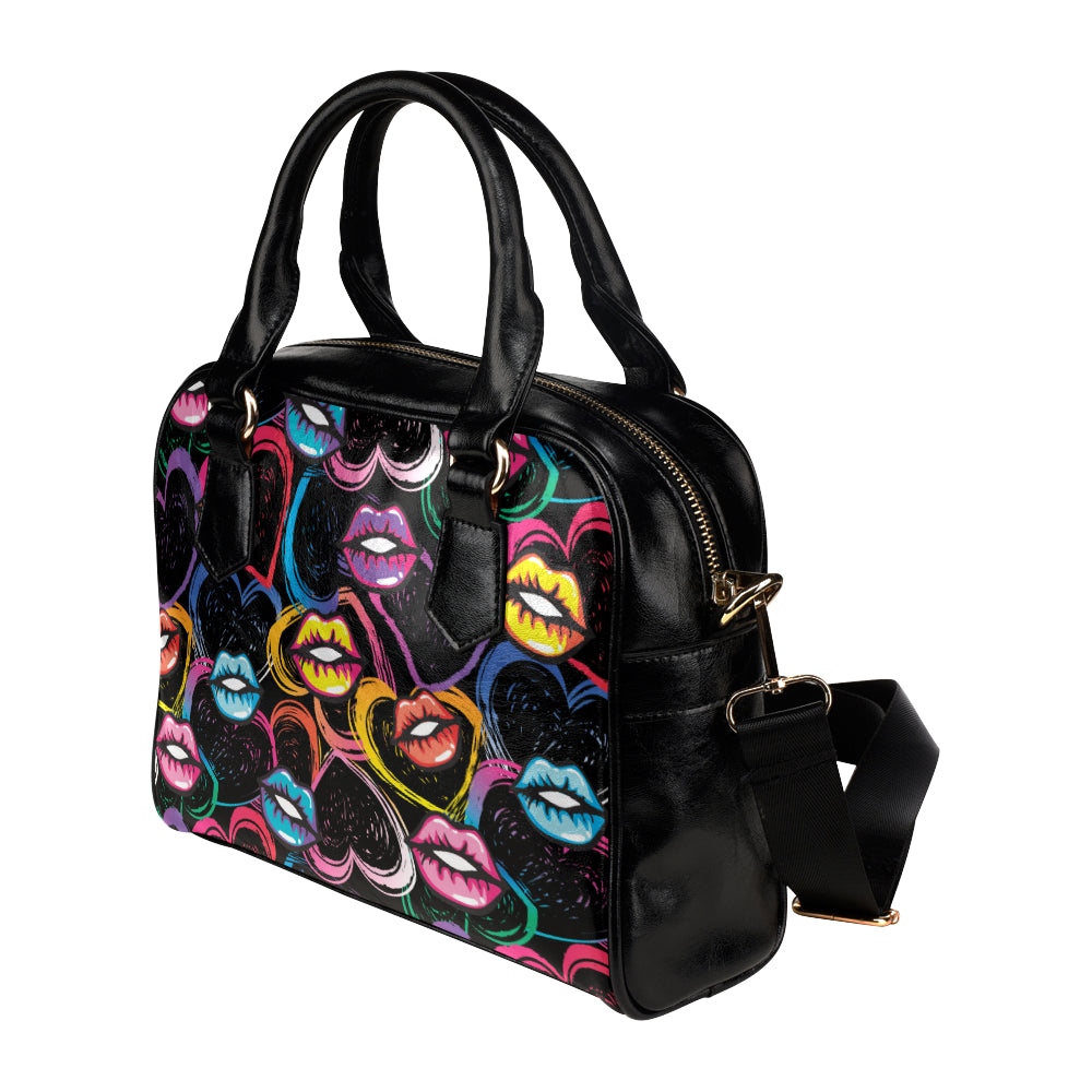 Pop Art Lip Pattern Print Design A03 Shoulder Handbag