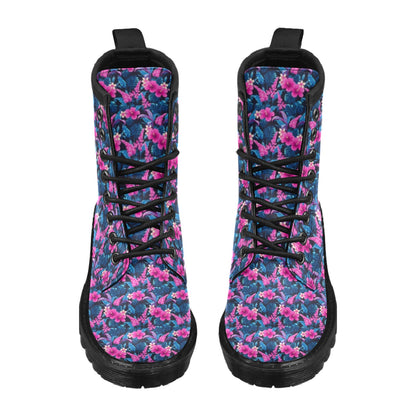 Tropical Folower Pink Themed Print Women's Boots