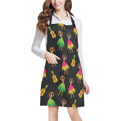 Hula Dancers Hawaiian Girl Pattern Print Design 03 Apron with Pocket