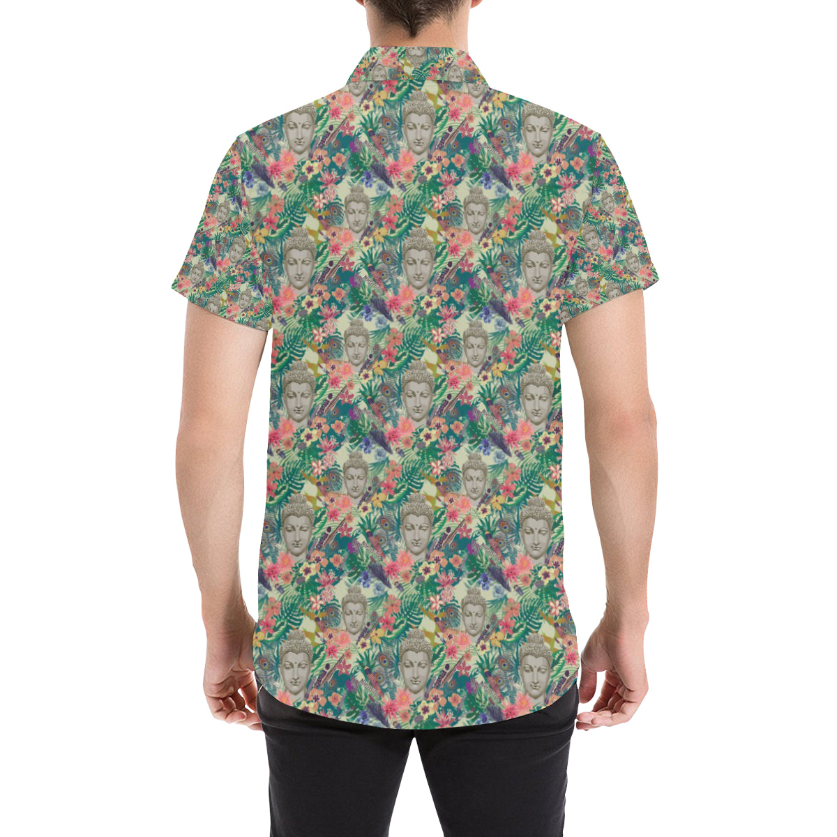 Buddha Pattern Print Design 08 Men's Short Sleeve Button Up Shirt