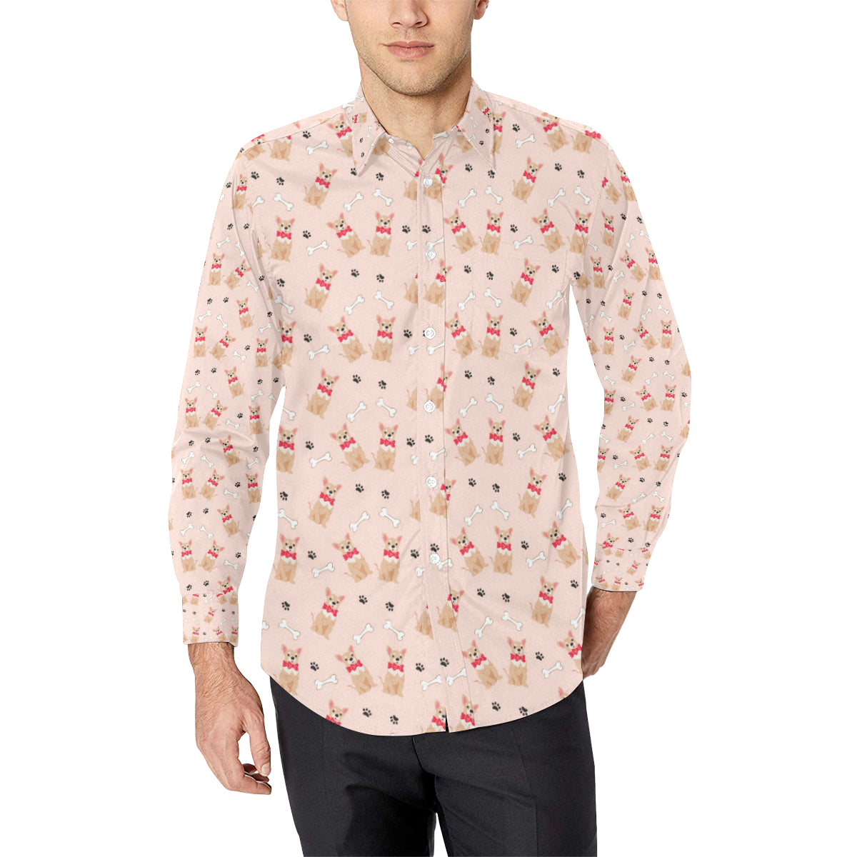 Chihuahua Pattern Print Design 04 Men's Long Sleeve Shirt