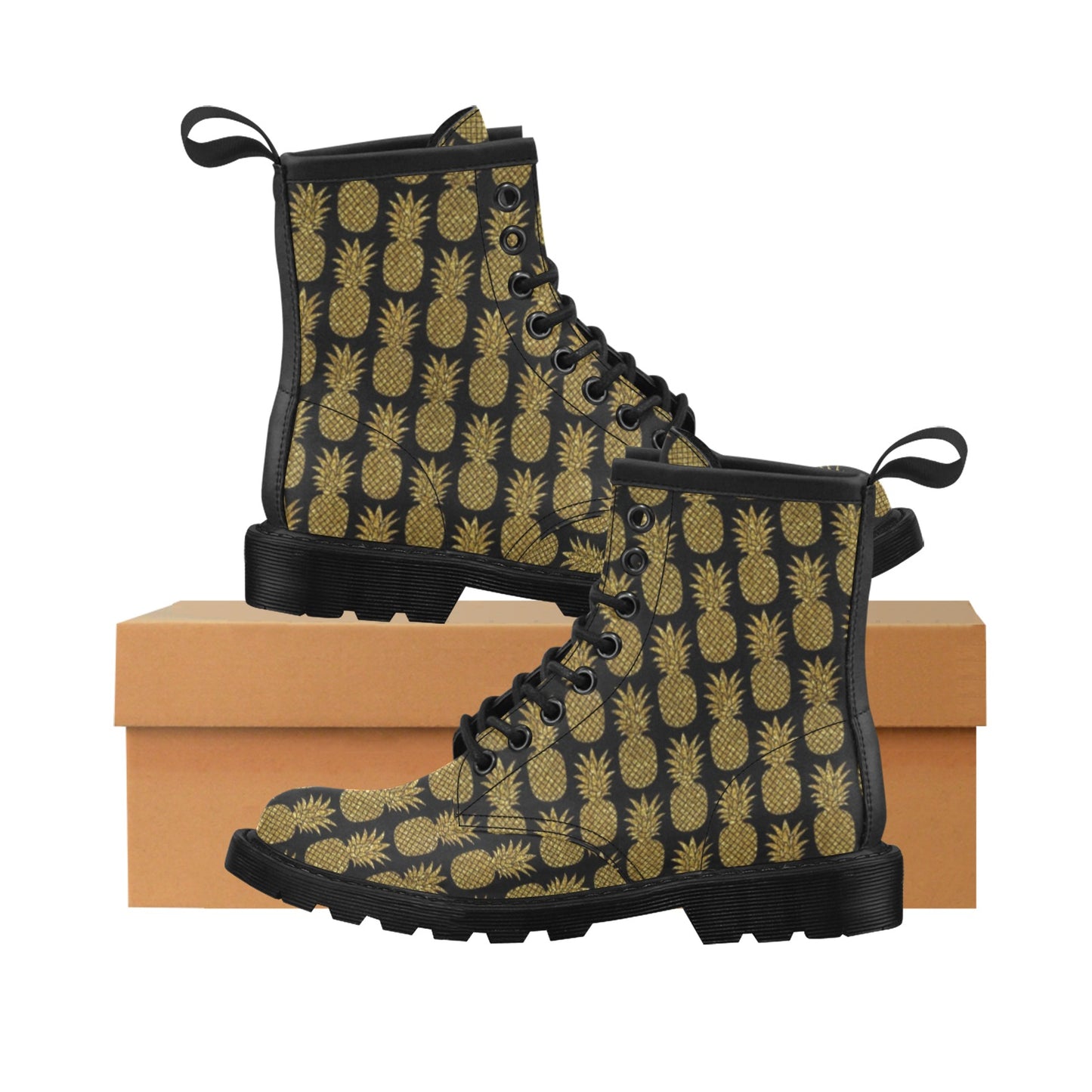 Gold Pineapple Pattern Print Design PP011 Women's Boots