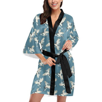 Crane Pattern Print Design 02 Women's Short Kimono