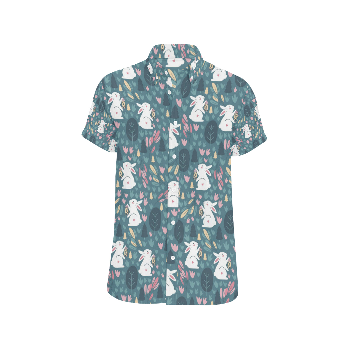 Rabbit Pattern Print Design RB013 Men's Short Sleeve Button Up Shirt