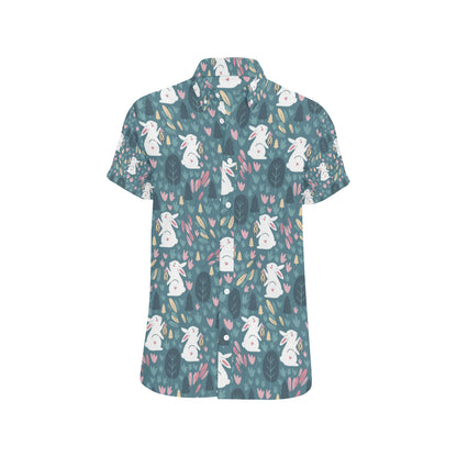 Rabbit Pattern Print Design RB013 Men's Short Sleeve Button Up Shirt