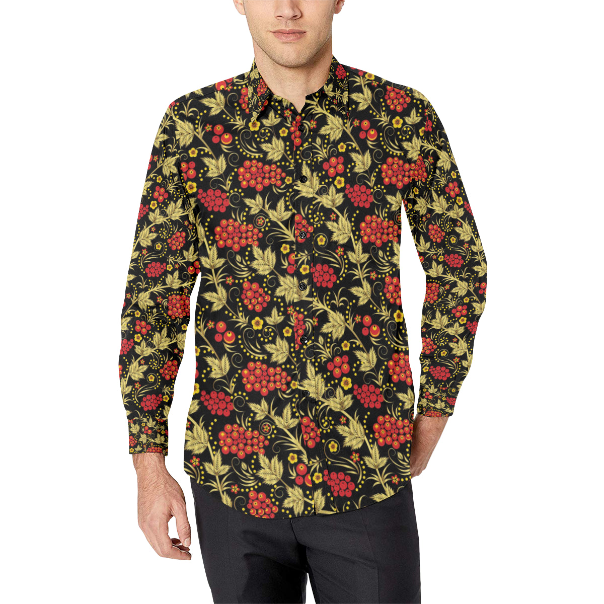 Cranberry Pattern Print Design CB02 Men's Long Sleeve Shirt