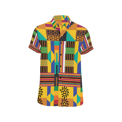 Kente Pattern Print Design 03 Men's Short Sleeve Button Up Shirt