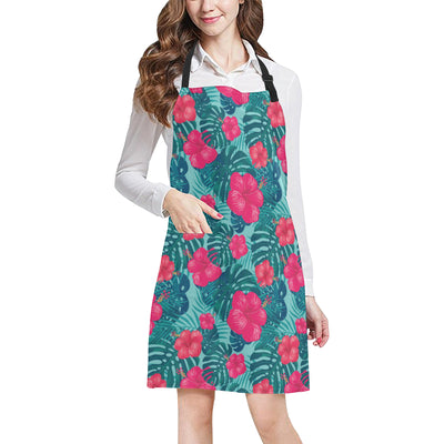 Red Hibiscus Pattern Print Design HB017 Apron with Pocket