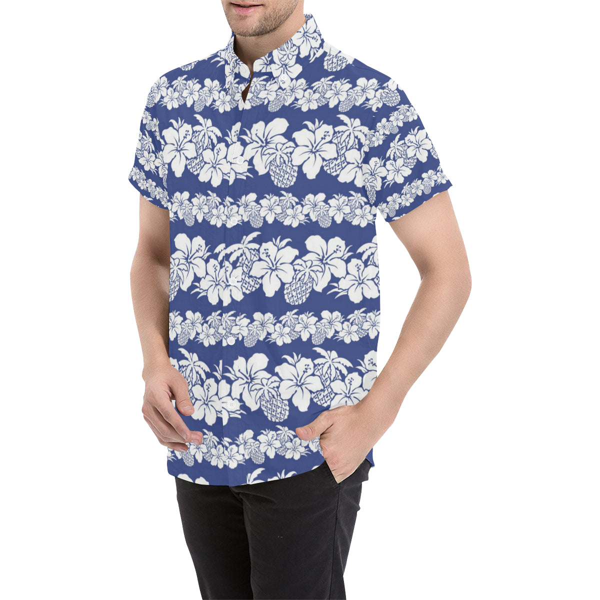 Hawaiian Themed Pattern Print Design H07 Men's Short Sleeve Button Up Shirt