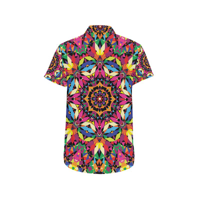 Kaleidoscope Pattern Print Design 02 Men's Short Sleeve Button Up Shirt