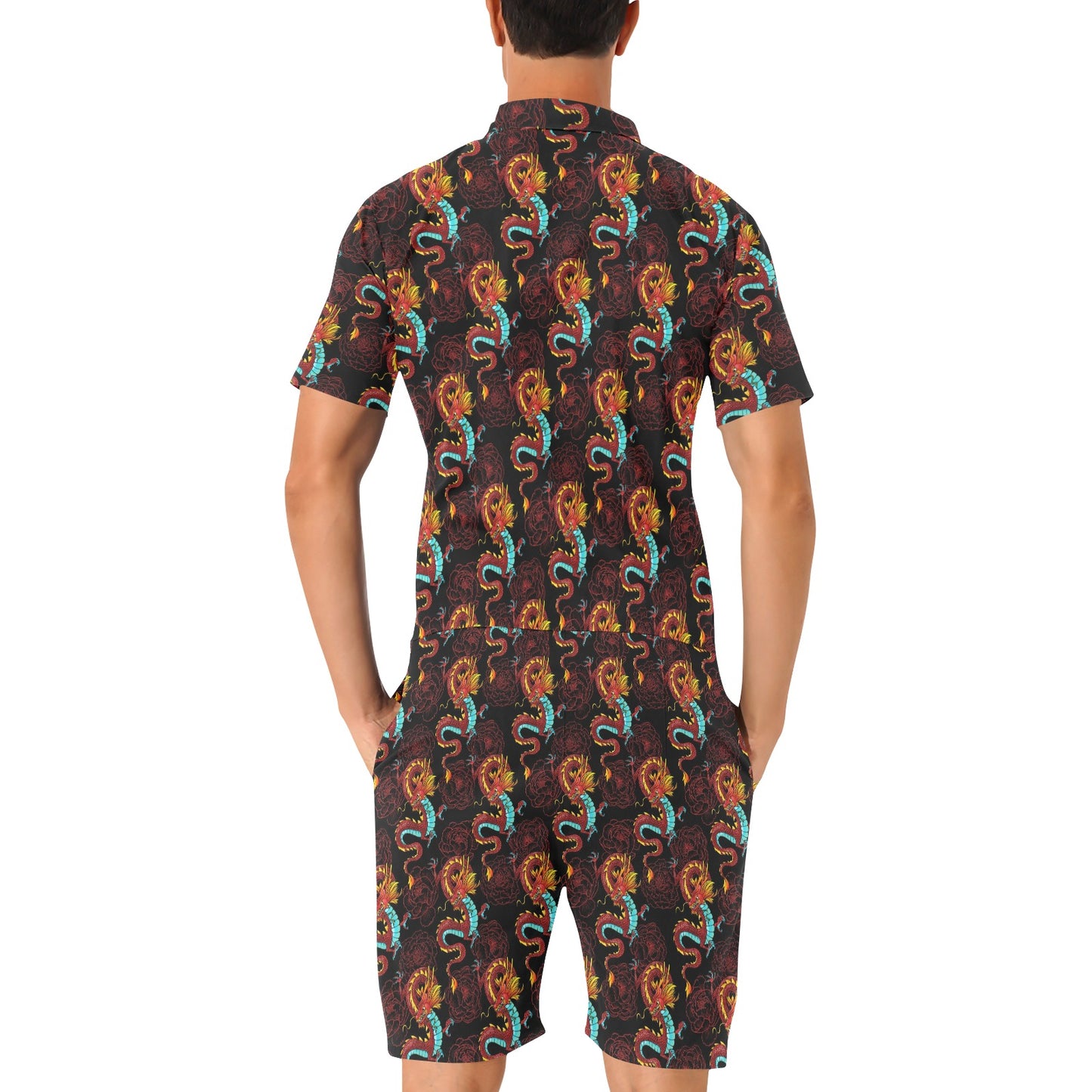 Chinese Dragons and Peonies Design Men's Romper