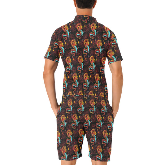 Chinese Dragons and Peonies Design Men's Romper
