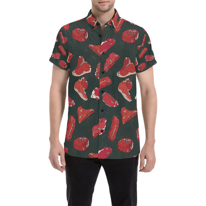 Meat Pattern Print Design 01 Men's Short Sleeve Button Up Shirt