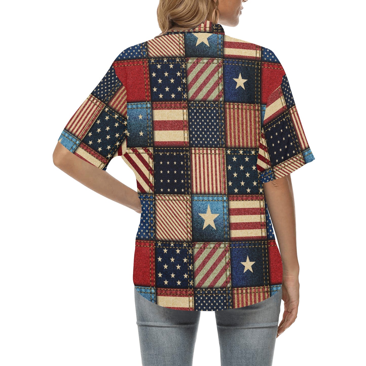 American flag Patchwork Design Women's Hawaiian Shirt