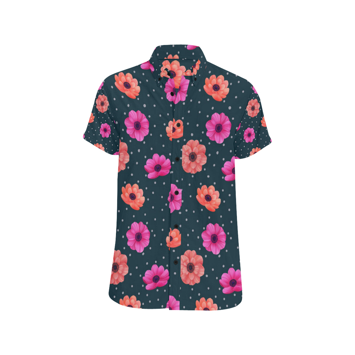 Anemone Pattern Print Design AM08 Men's Short Sleeve Button Up Shirt