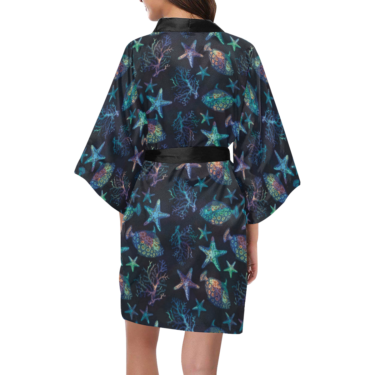 Starfish Pattern Print Design 01 Women's Short Kimono