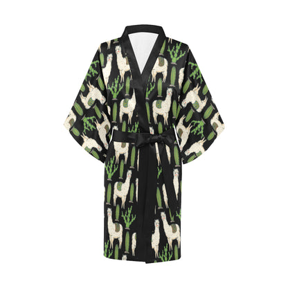 Llama Cactus Pattern Print Design 011 Women's Short Kimono