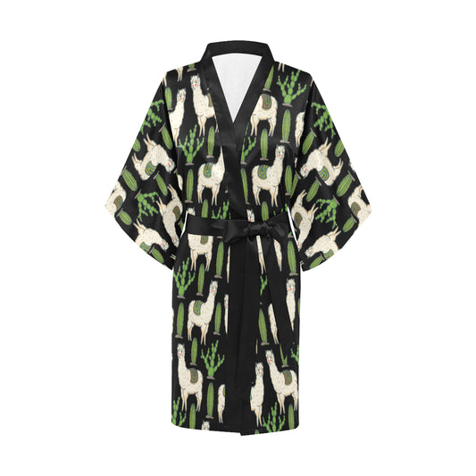 Llama Cactus Pattern Print Design 011 Women's Short Kimono