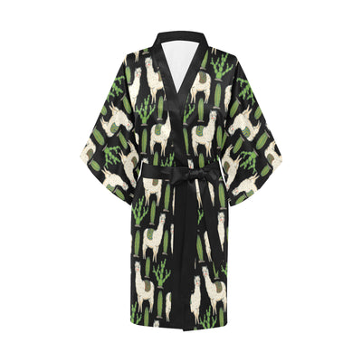 Llama Cactus Pattern Print Design 011 Women's Short Kimono