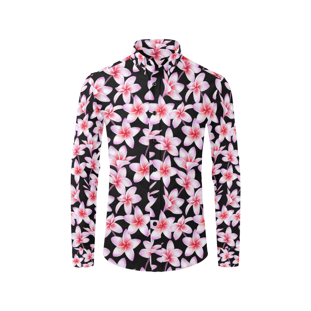 Pink Plumeria Pattern Print Design PM09 Men's Long Sleeve Shirt