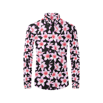 Pink Plumeria Pattern Print Design PM09 Men's Long Sleeve Shirt