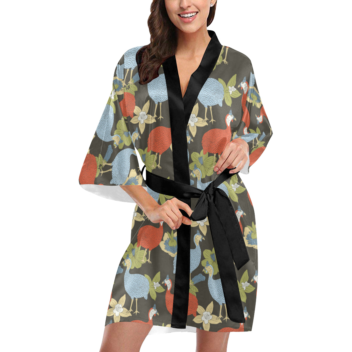Guinea Fowl Pattern Print Design 02 Women's Short Kimono