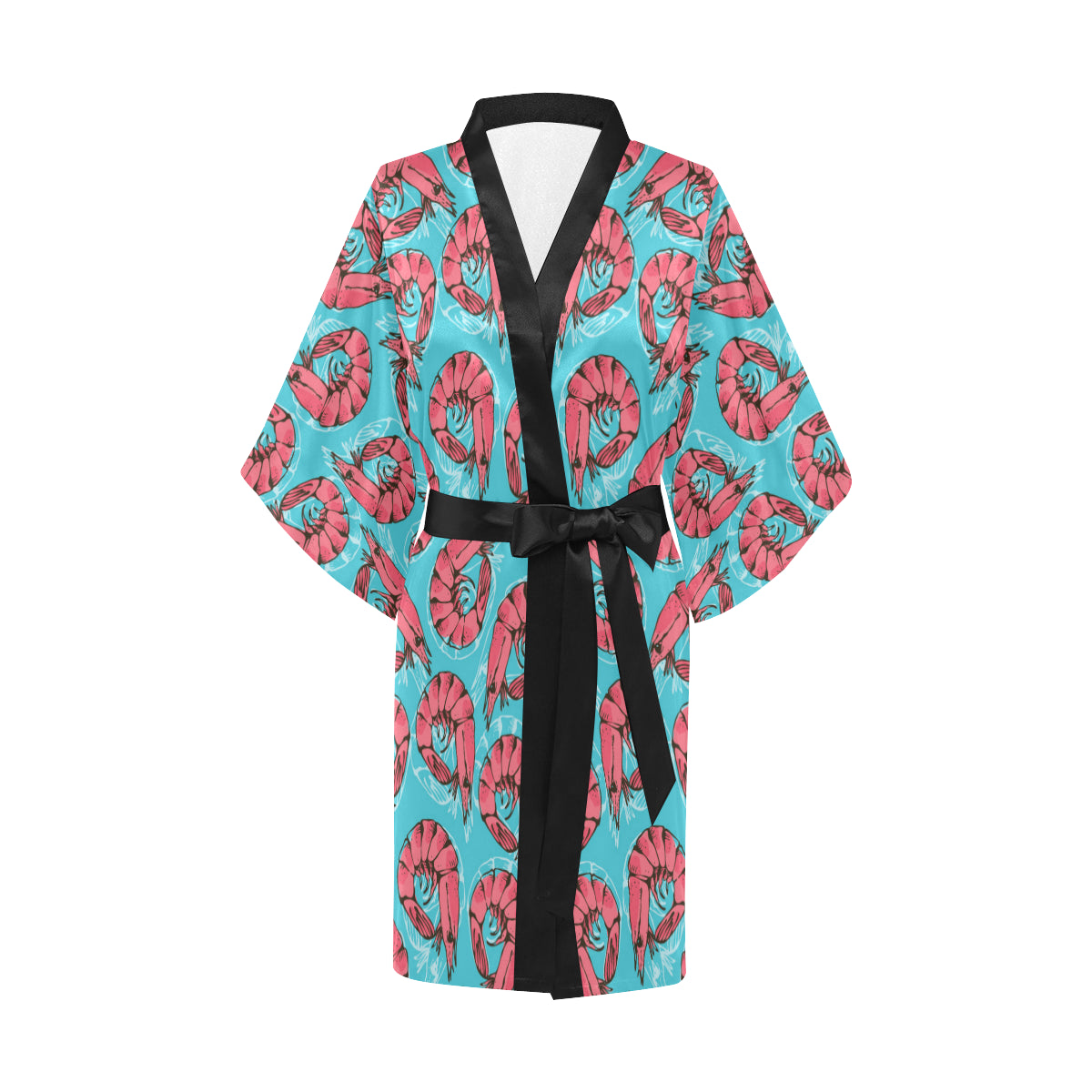 Prawn Pattern Print Design 01 Women's Short Kimono