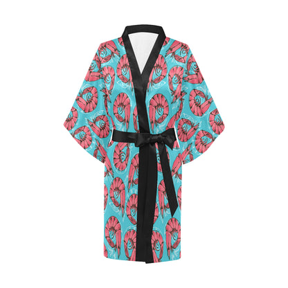Prawn Pattern Print Design 01 Women's Short Kimono
