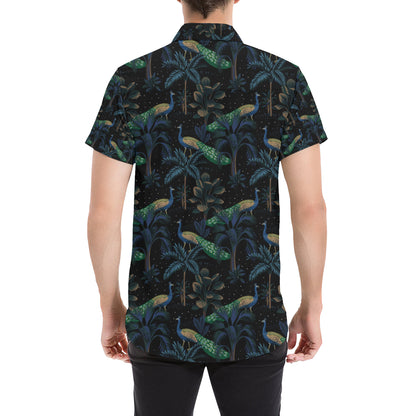 Rainforest Peacock Pattern Print Design A04 Men's Short Sleeve Button Up Shirt