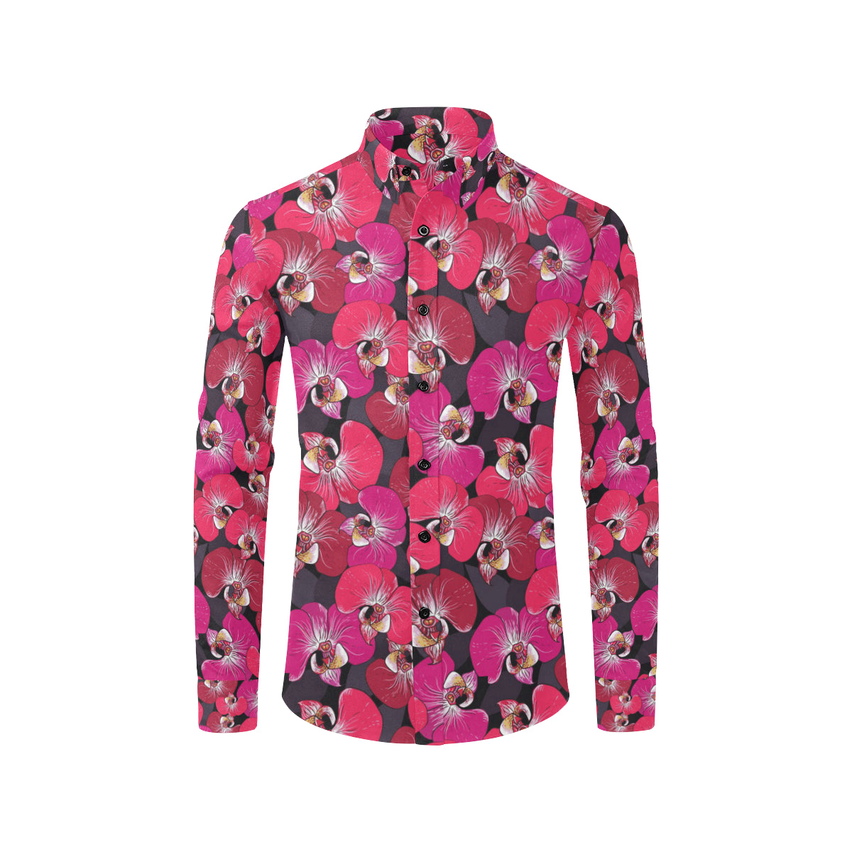 Orchid Red Pattern Print Design OR05 Men's Long Sleeve Shirt