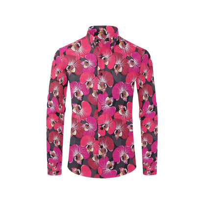 Orchid Red Pattern Print Design OR05 Men's Long Sleeve Shirt