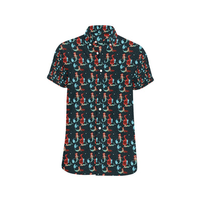 Mermaid Girl Themed Design Print Men's Short Sleeve Button Up Shirt