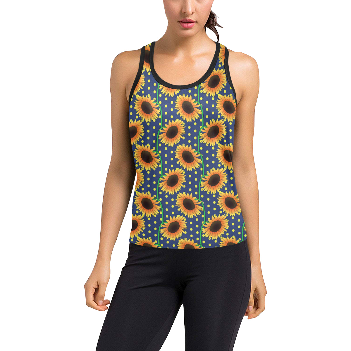 Sunflower Pattern Print Design SF03 Women's Racerback Tank Top