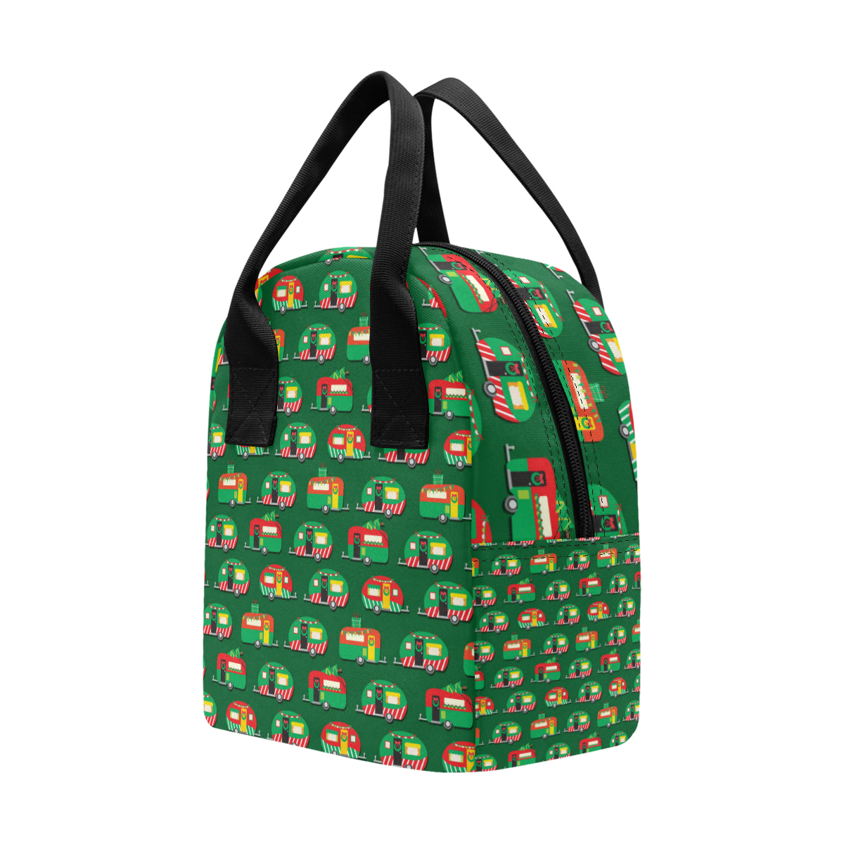 Camper Camping Christmas Themed Print Insulated Lunch Bag