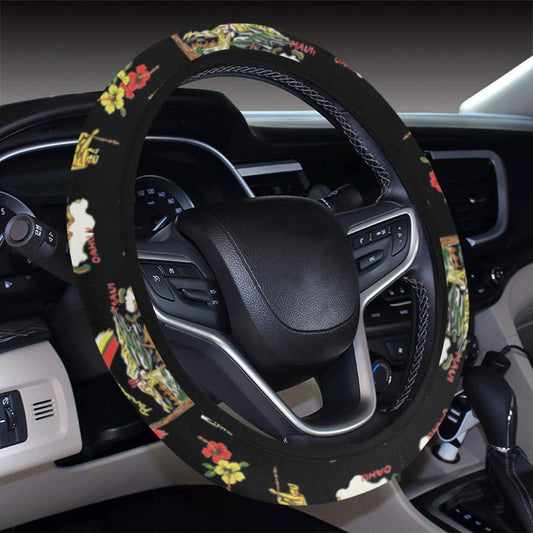 Hawaiian Island Themed Print Steering Wheel Cover with Elastic Edge